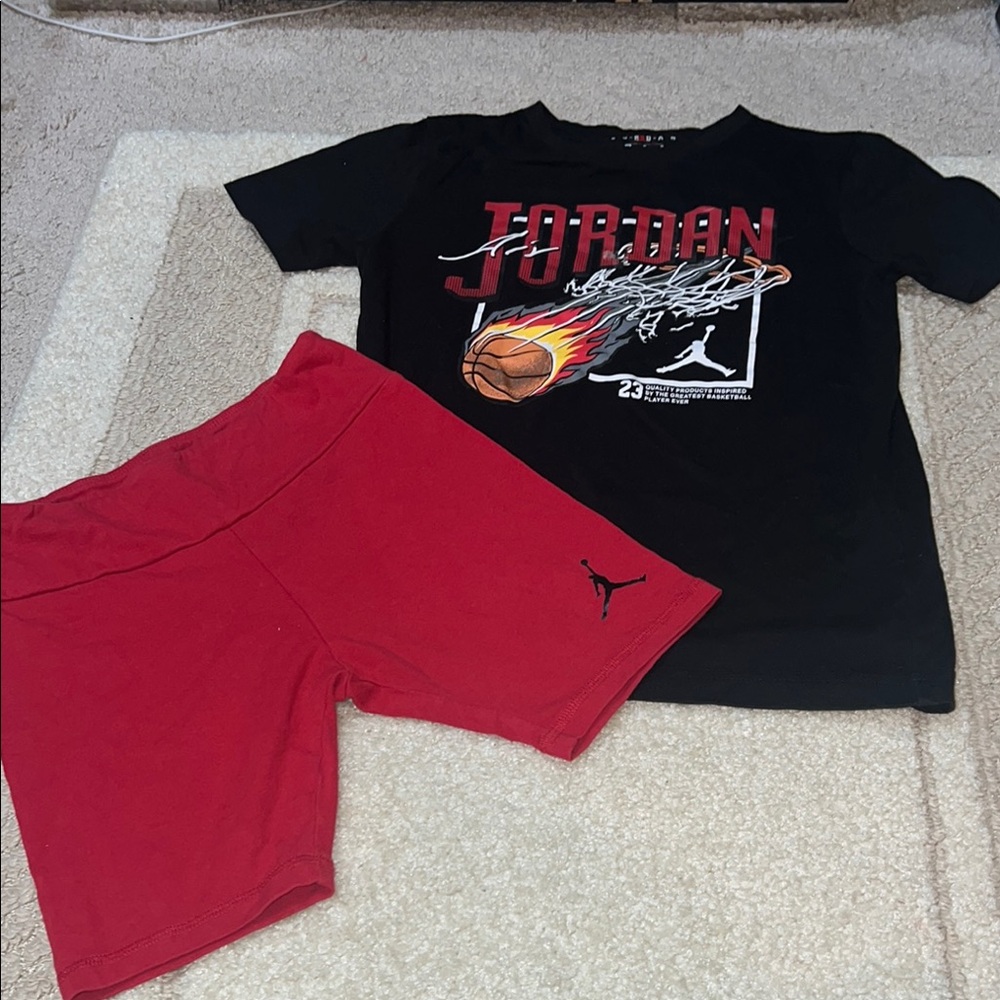 Jordan Black Tee and Red Shorts Set